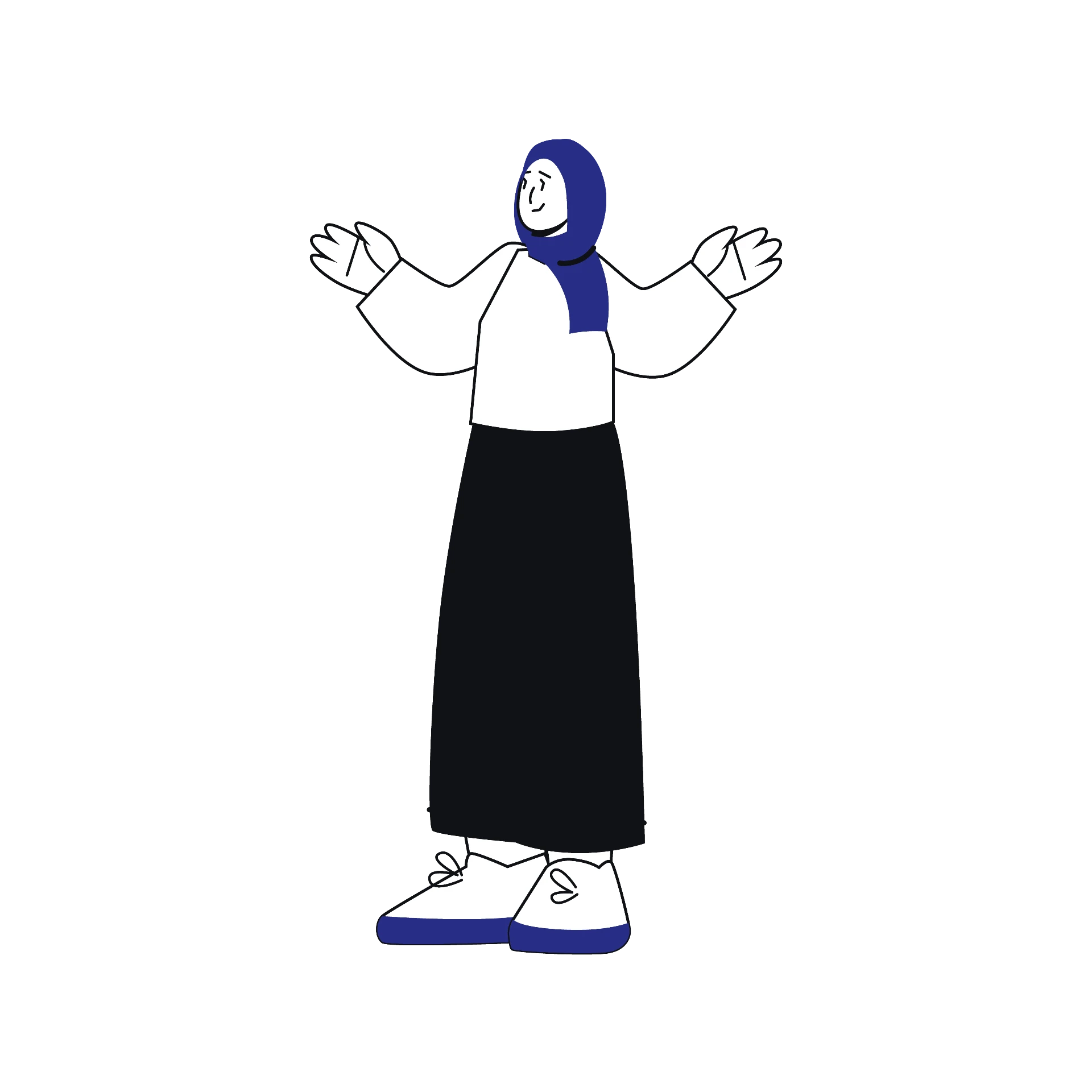 Illustrated young woman with arms open in welcome