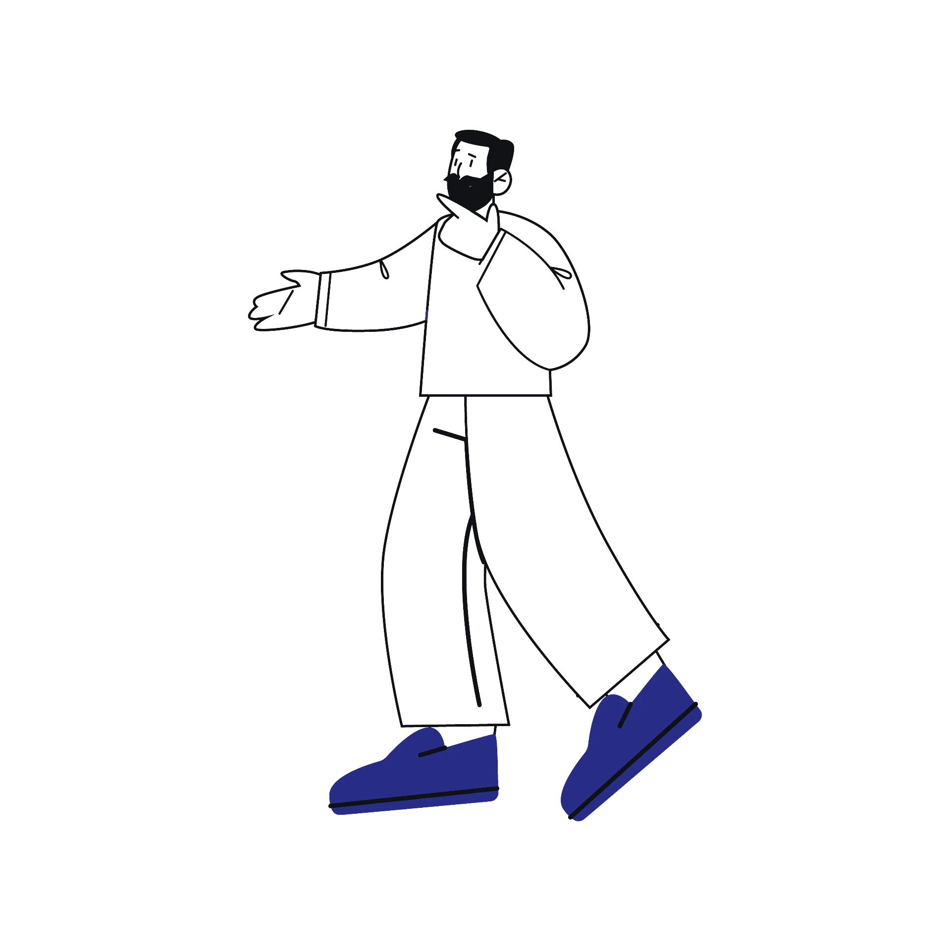 Illustrated bearded young man mid-stride